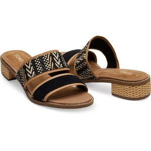 TOMS Black Suede Geometric Woven Strap Mariposa Sandals
